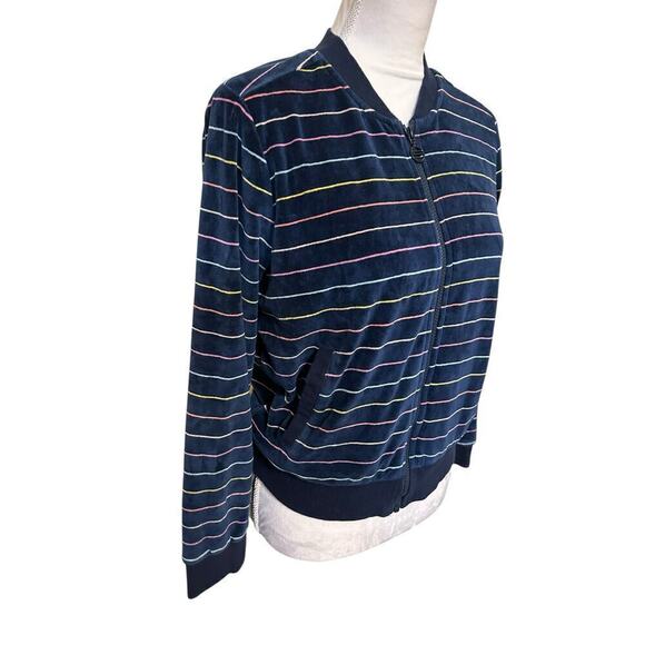 Marine Layer Navy Rainbow Striped Velour Auckland Full Zip Bomber Jacket - S - Picture 3 of 11